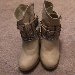 Not Rated Cream Bedazzled Booties